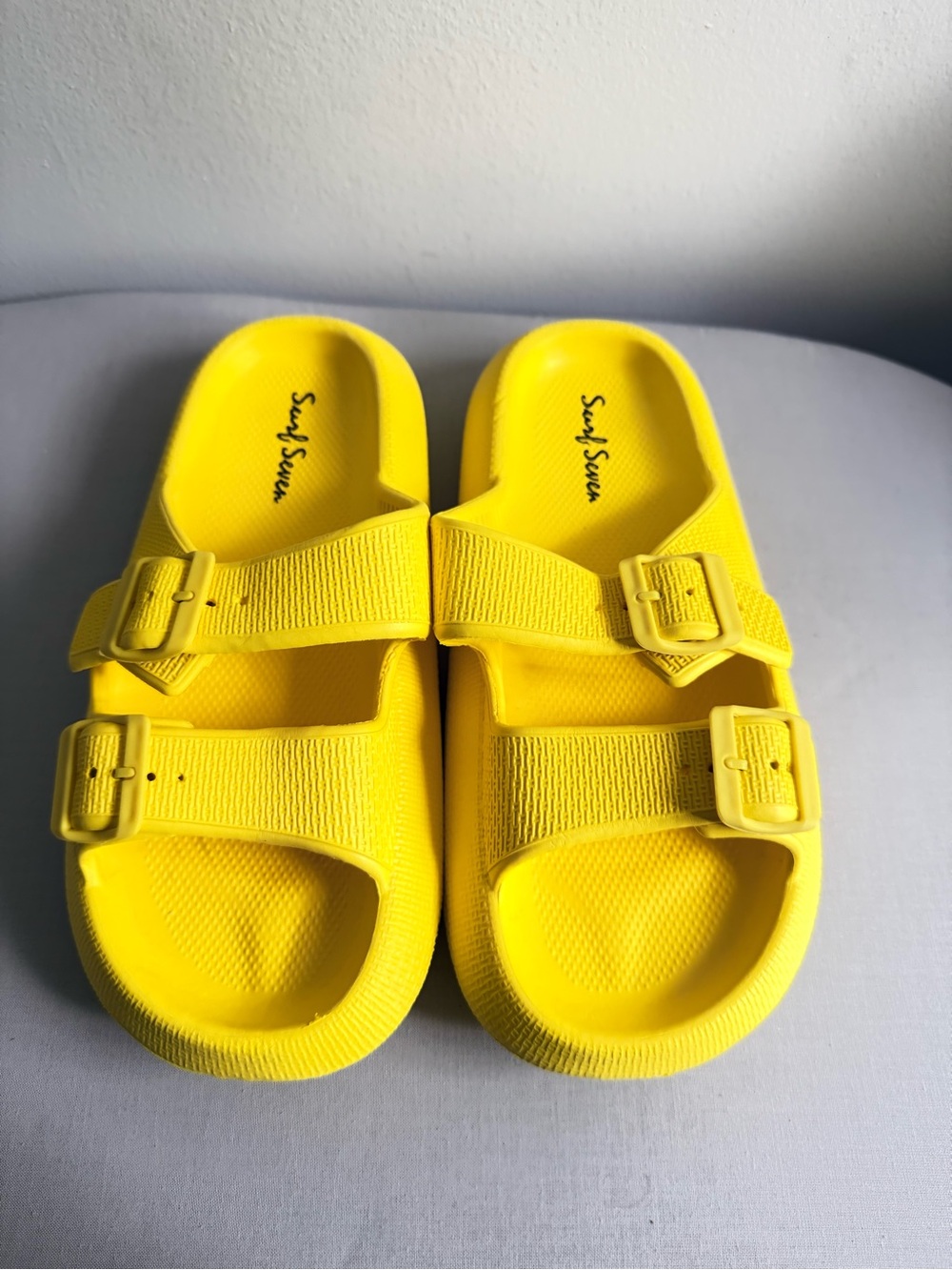 Surf Seven, Women's Yellow Double-Buckle Slide Sandals size 40EUR/9US
